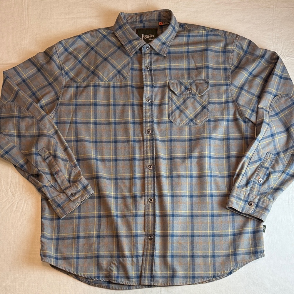 Howler Bros Men's Blue Yellow Plaid FlannelLong Sleeve Button Down Shirt Size XL